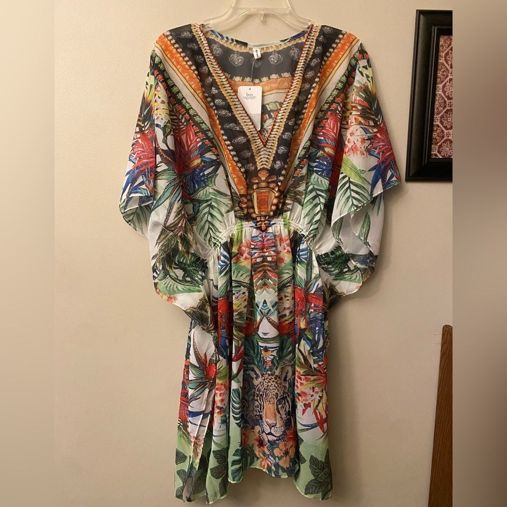 Bon Voyage Tropical Printed V-Neck Kaftan swimsuit coverup - Multicolor 🆕